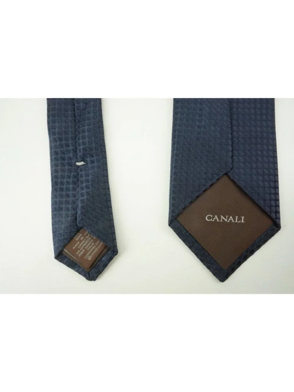 Canali Solid Navy Blue Jacquard Circular Silk Tie Brand New With Tags